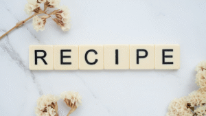 text on a bright background reads Recipe