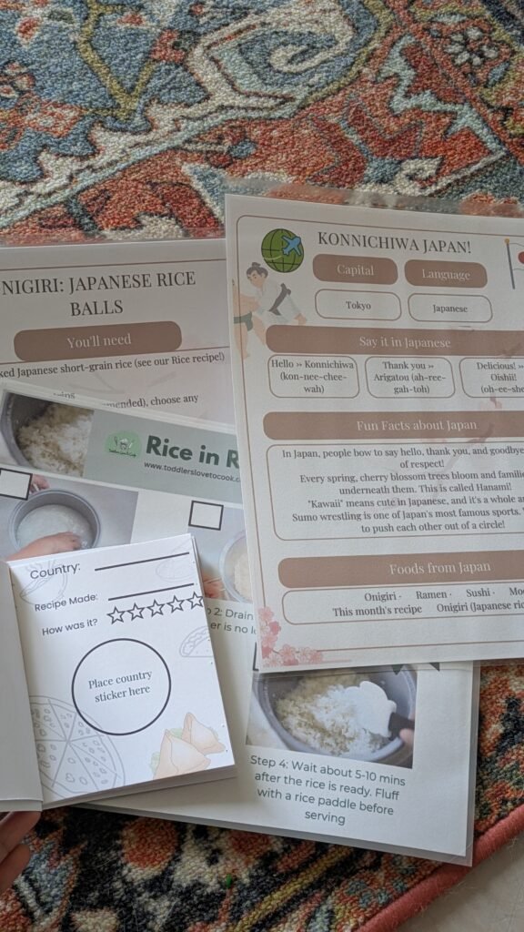 contents of kidchef academy box laid on the floor
