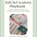 KidChef Academy Playbook showing snippets of what is inside - little chef passport, fun facts about japan, rice in rice cooker and onigiri recipe cards, among other content pieces